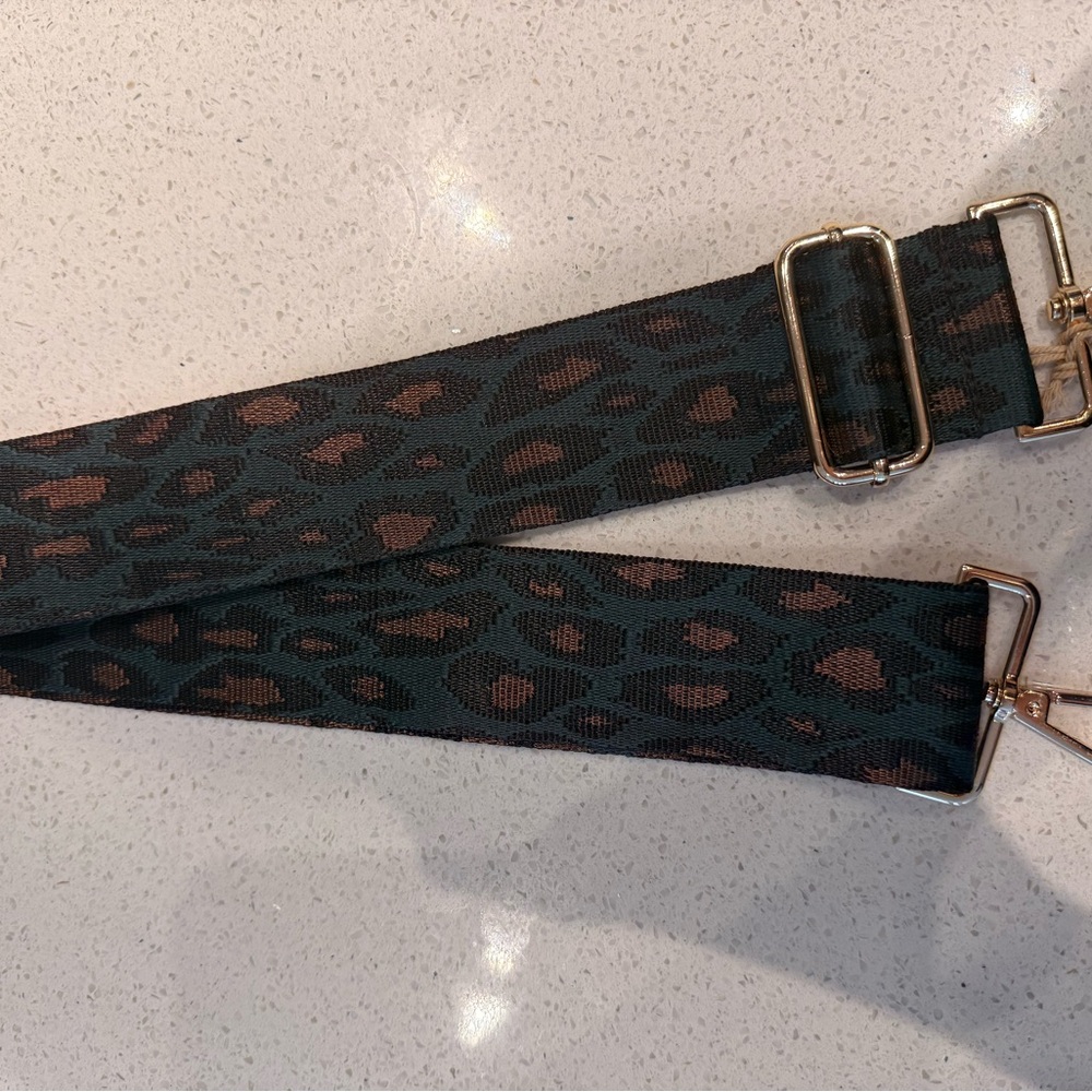 Leopard Print Bag Strap with Gold Accents